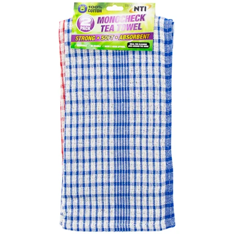 100% Cotton Monocheck Assorted Colour Tea Towel 2 Pack