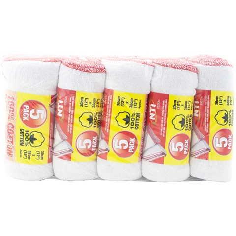 100% Cotton White Dish Cloths 38cm X 30cm 5 Pack