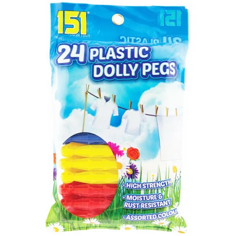 151 Assorted Colour Plastic Dolly Pegs 24 Pack