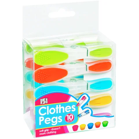 151 Assorted Colour Soft-Grip Clothes Pegs 10 Pack