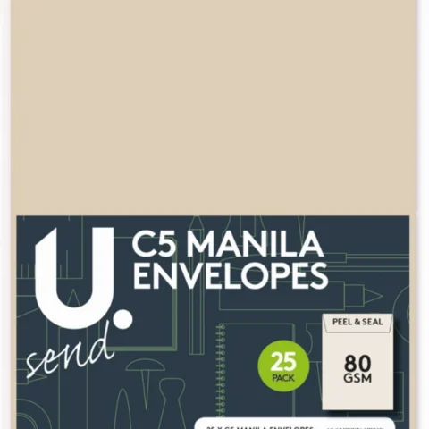 25 Pack Peel And Seal 80GSM C5 Manila Envelopes