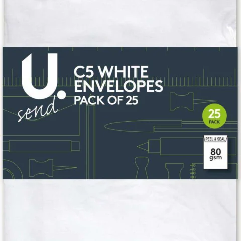 25 Pack Peel And Seal 80GSM C5 White Envelopes