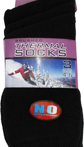 3pk Brushed Thermal Black Socks