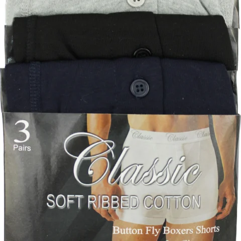 3pk Classic Soft Ribbed Cotton Boxers - Medium Ass/Cols