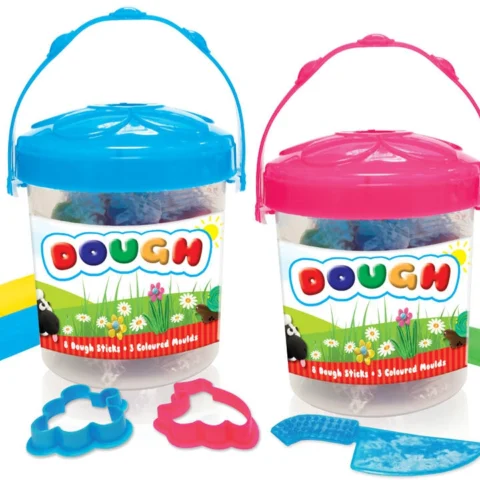 8 Coloured Dough Sticks In Tub & 3 X Moulds