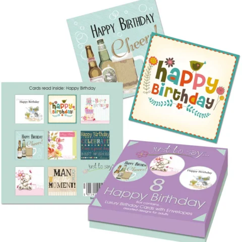 8 Mixed Adults Happy Birthday Card
