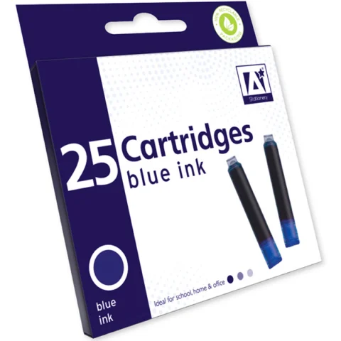 A* Stationery Blue Ink Cartridges 25 Pack