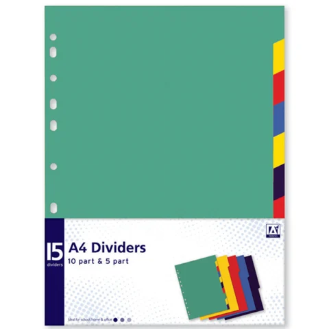 A4 10 Part & 5 Part Dividers Assorted Colours 15 Pack