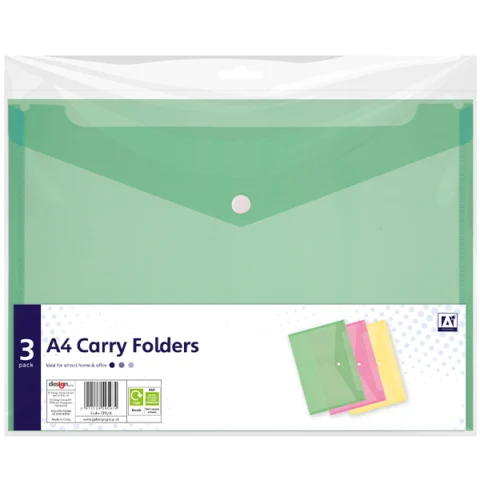 A4 Carry Folders Assorted Colours 3 Pack