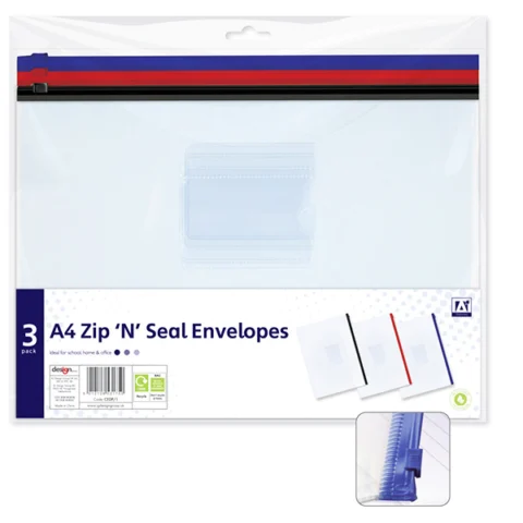 A4 Zip 'N' Seal Envelopes 3-Pack