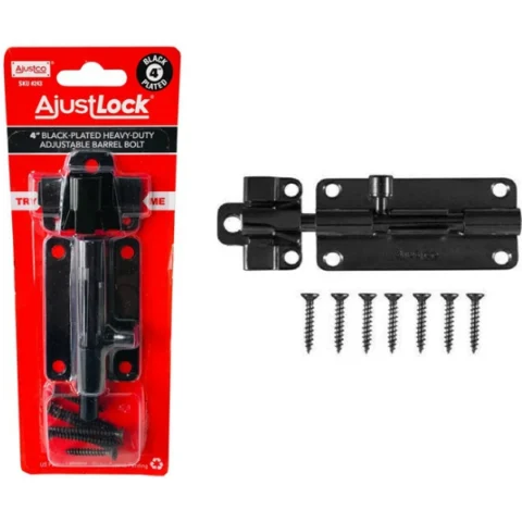 Ajustlock 4" Black-Plated Heavy Duty Adjustable Barrel Bolt