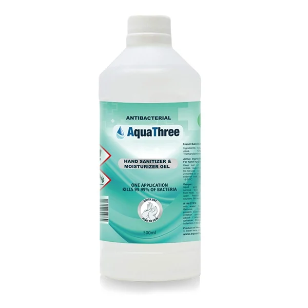 Aquathree 70% Alcohol Antibacterial Hand Sanitiser Gel 500ml