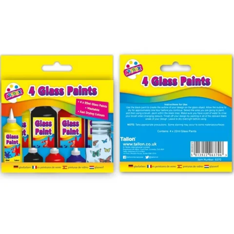 Artbox Assorted Colour Glass Paints 22ml 4 Pack