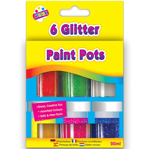 Artbox Assorted Colour Glitter Paint Pots 20ml 6 Pack