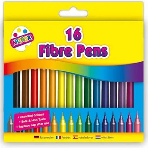 Artbox Assorted Colours Fibre Tip Colouring Pens 16 Pack