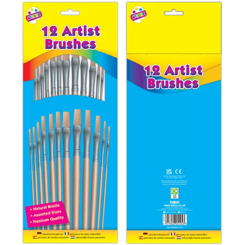 Artbox Assorted Size Artist Paint Brushes 12 Pack