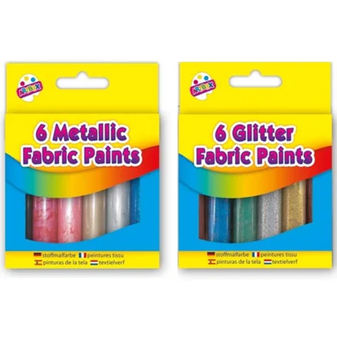 Artbox Glitter & Metallic Fabric Paints 6 Pack Assorted