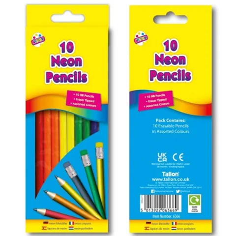 Artbox Neon HB Pencils Eraser Tips Assorted 10 Pack