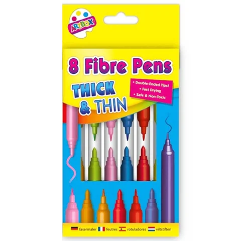 Artbox Thick & Thin Assorted Colour Fibre Pens 8 Pack