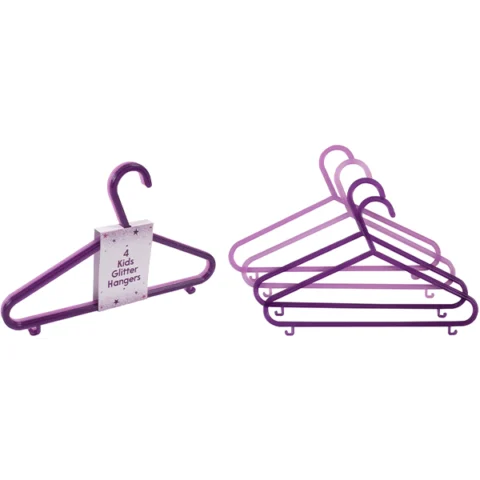 Assorted Colour Kids Glitter Coat Hangers 4 Pack