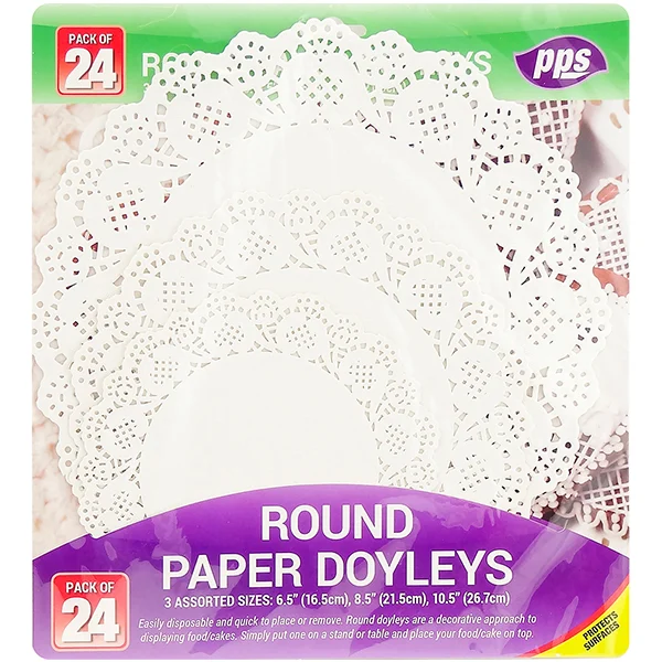 Assorted Round Paper Doyley Table Covers 24 Pack