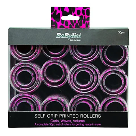 Babyliss Self Grip Pink Leopard Printed Hair Rollers 30 Pack
