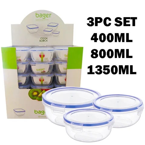 Bager Click & Lock Round Food Storage Container Set 3pc