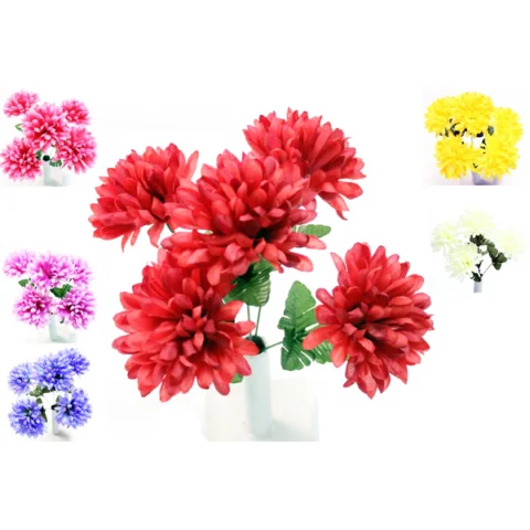 Ball Mum Bush Artificial Flower Stems 5pc Assorted Colours