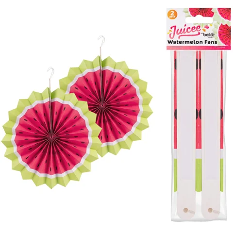 Bello Juicee Watermelon Paper Fans 15cm 2 Pack