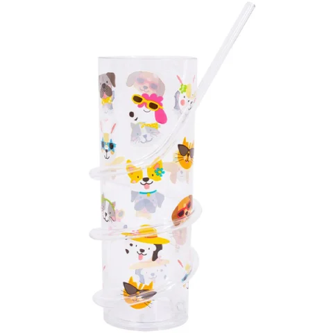 Bello Plastic Kids Animals Crazy Straw Tumbler 400ml