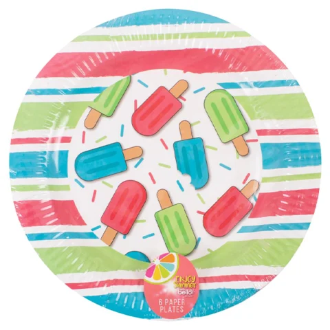 Bello Stripe Lolly Paper Plates 23cm 6 Pack