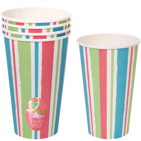 Bello Stripe Lolly Paper Tumbler 16oz 4 Pack