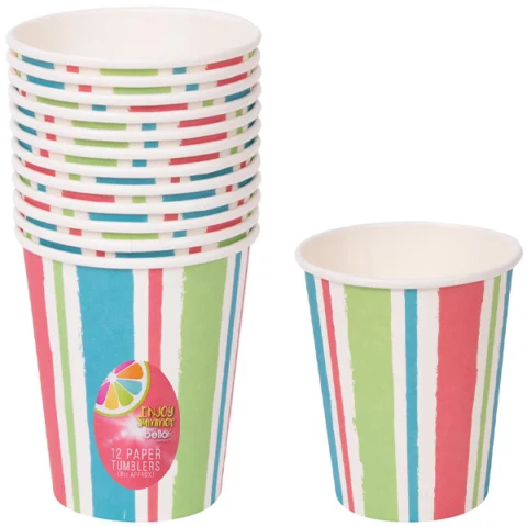Bello Stripe Lolly Paper Tumblers 8oz 12 Pack