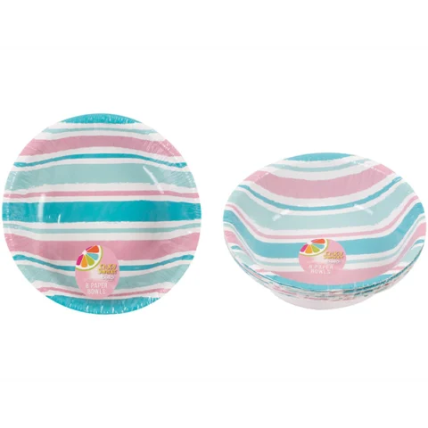 Bello Stripe Paper Disposable Bowl 13cm 8 Pack