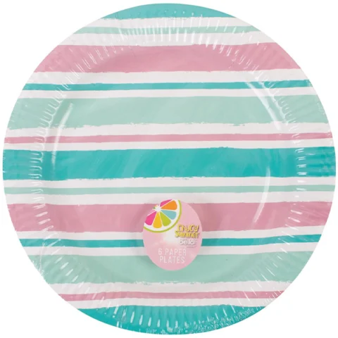 Bello Stripe Paper Plates 23cm 6 Pack