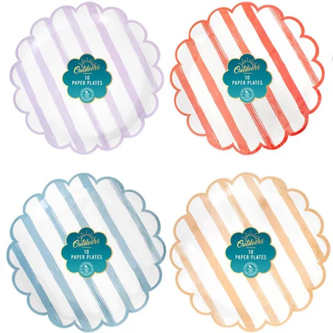 Bello Striped Scalloped Paper Plate 22cm 10 Pack Assorted Colours