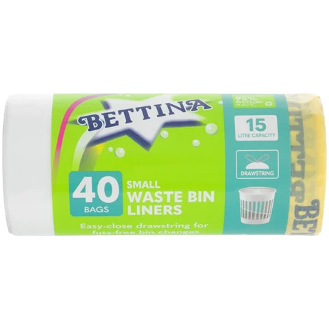 Bettina 40 Drawstring Small Waste Bin Liners 15L