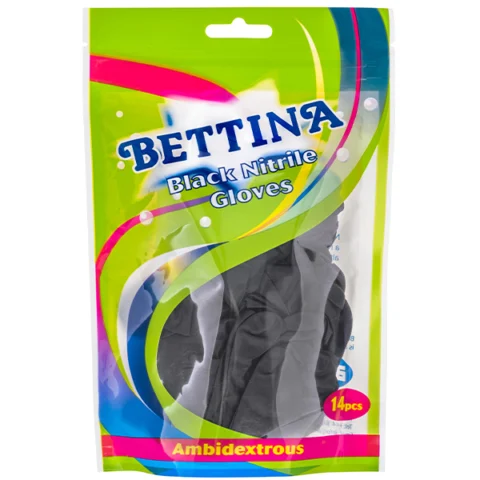 Bettina Ambidextrous Black Nitrile Gloves 14pc