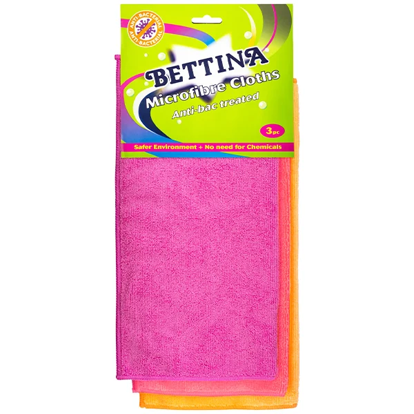 Bettina Anti-Bacterial Microfibre Cloths Assorted Colours 3 Pack