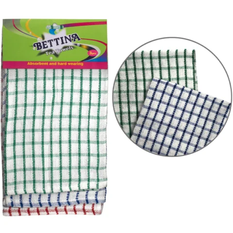 Bettina Assorted Colour Cotton Tea Towels 3pc