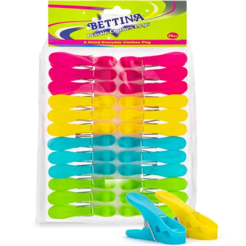 Bettina Assorted Colours Plastic Clothes Pegs 24 Pack
