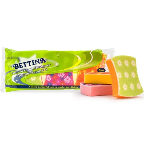 Bettina Assorted Non-Scratch Designer Sponge Scourers 3pc