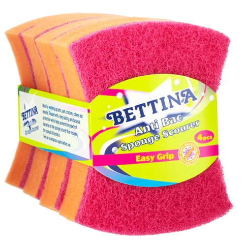 Bettina Easy Grip Anti-Bac Sponge Scourer 4 Pack