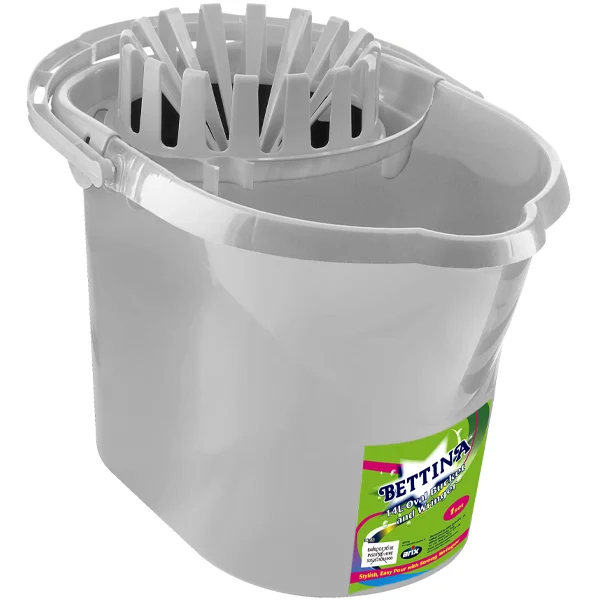 Bettina Silver Oval Mop Bucket Metallic With Wringer 15L