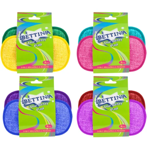 Bettina 'The Betty' 2-In-1 Microfibre & Scourer Pad 2pc Assorted Colours