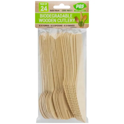 Biodegradable Wooden Cutlery 24 Pack