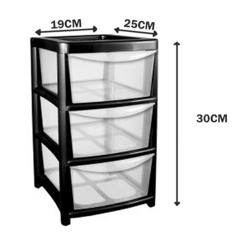Black 3 Tier Mini Tower Drawer Unit