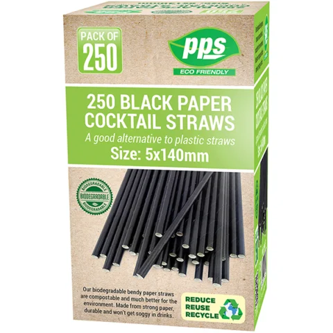 Black Biodegradable Paper Cocktail Straws 0.5cm X 14cm 250 Pack