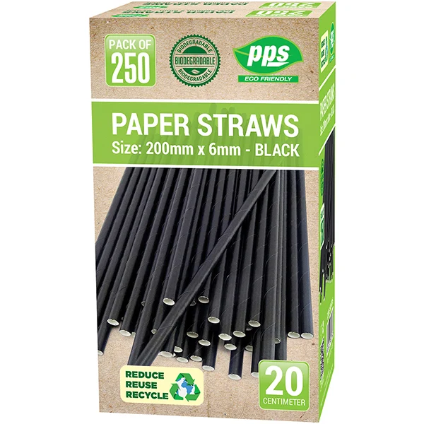Black Biodegradable Paper Straws 20cm 250 Pack