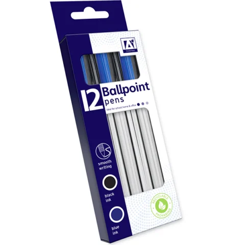Black & Blue Ballpoint Pens 12 Pack